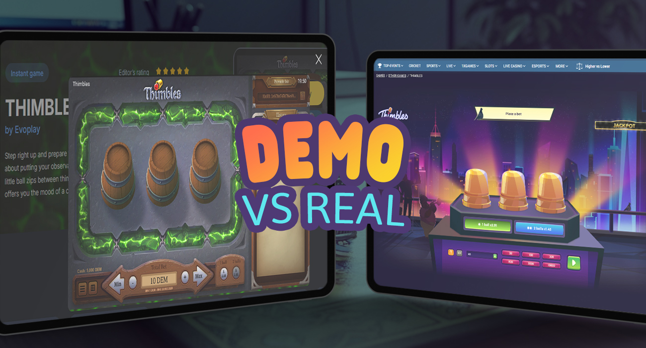 Thimbles Demo Game vs Real Money Mode